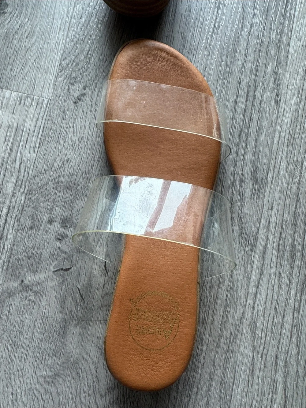 Andre Assous Clear-Strap Brown Slide Sandals for Women
